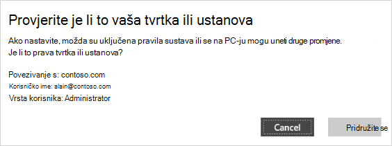 Provjerite je li to zaslon za provjeru valjanosti tvrtke ili ustanove