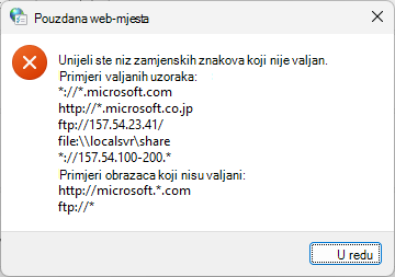 Zamjenski znakovi pouzdanog web-mjesta