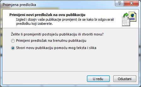 Pomoću ovog dijaloškog okvira promijenite predložak