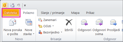 U programu Outlook 2010 odaberite karticu Datoteka.