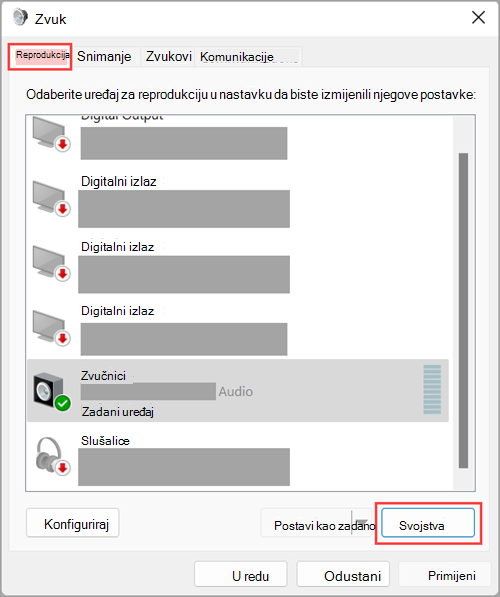 Pristupite svojstvima izlaznih audiouređaja u Windows 11 Postavke zvuka.