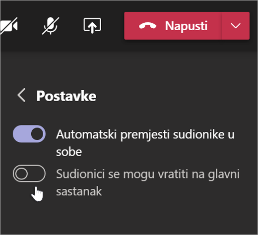 Postavke soba za pojedinačne sastanke u aplikaciji Teams