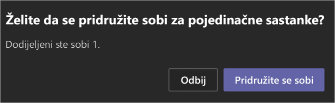 Pozivnica za pridruživanje sobi za pojedinačne sastanke.