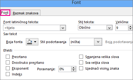 Font dialog box in Excel