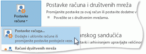 Naredba Postavke računa u prikazu Backstage