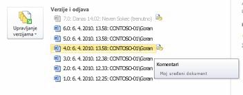 Prikaz Backstage povijesti verzija Microsoftove Word datoteke. Odabrana je verzija 4.