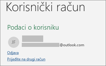 Prikazuje vezu odjave iz prikaza Backstage u sustavu Office za Windows