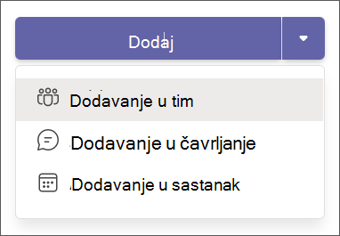 dodavanje aplikacije na padajućem izborniku aplikacije Teams