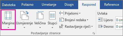 Mogućnost Margine istaknuta je na kartici Izgled.