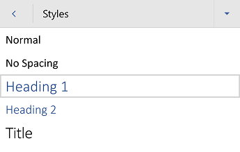 Word for Android heading styles menu.