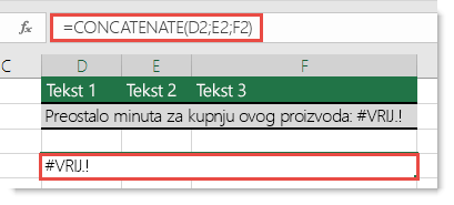 Pogreška #VALUE! u funkciji CONCATENATE