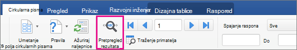 Na kartici Skupna pisma istaknuta je mogućnost Pretpregled rezultata