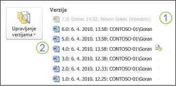 Povijest verzija u prikazu Backstage dokumenta programa Microsoft Word