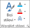 Grupa WordArt stilova u kojoj su prikazane samo ikone