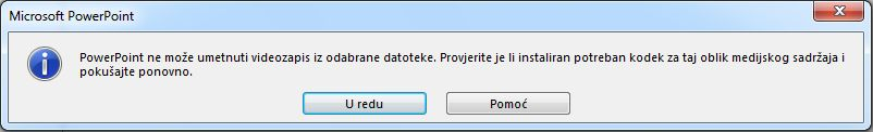 pogreška vezana uz kodek za kompatibilnost videozapisa