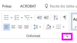 Možete otvoriti dijaloški okvir Odlomak tako da kliknete ikonu Proširi.