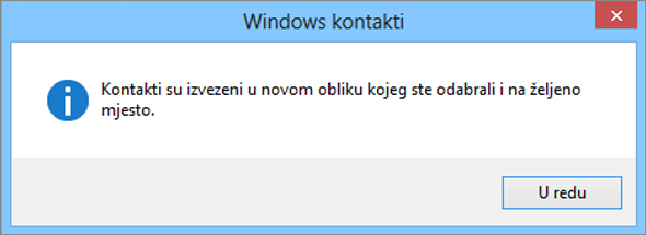 Vidjet ćete konačnu poruku da su kontakti izvezeni u csv datoteku.