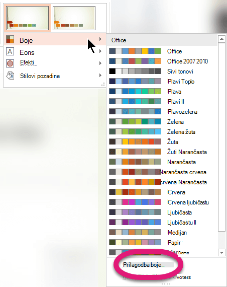 Pri dnu izbornika Boje odaberite Prilagodi boje