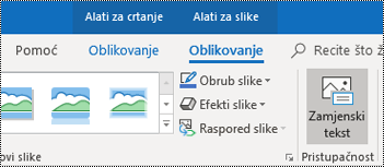 Gumb Alternativni tekst na vrpci programa Outlook za Windows.