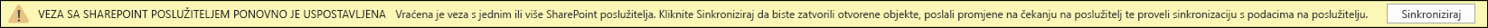 Kliknite Sinkroniziraj da biste se ponovno povezali sa sustavom SharePoint Server.