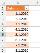 Stupac s datumima u dodatku Power Pivot