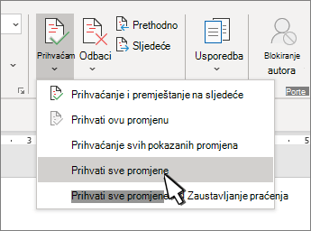 Mogućnost Prihvati sve promjene