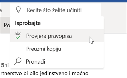 Vođenje kroz kontrole u programu Word Online