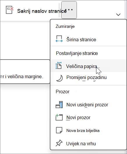 Veličina papira nalazi se na kartici Prikaz