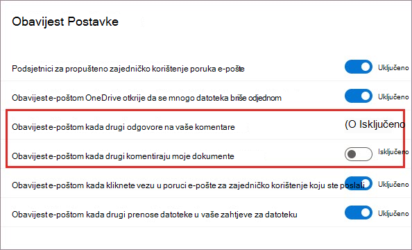 Postavkama obavijesti za OneDrive