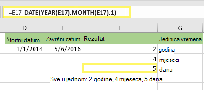 =DATEDIF(D17;E17;"md") i rezultat: 5