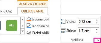 Pokretač dijaloškog okvira u grupi Veličina na kartici Alati za crtanje – Oblik