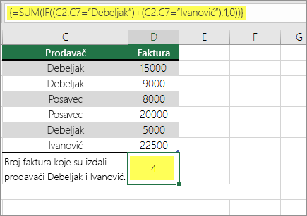 Prvi primjer: SUM i IF ugniježđeni u formuli