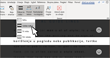 Padajući popis Fokus na crti na vrpci i odabrana je mogućnost Jedan redak