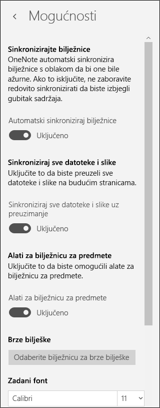 Mogućnosti za alate za bilježnice za predmete