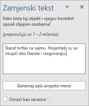 Dijaloški okvir Alternativni tekst u programu Word za Windows