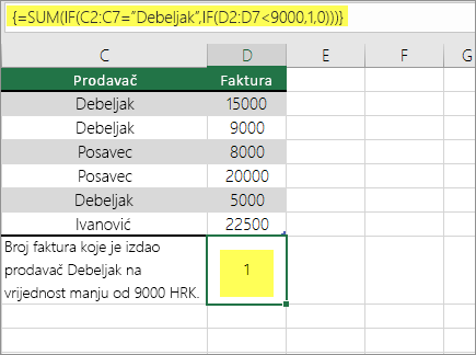 Treći primjer: SUM i IF ugniježđeni u formuli