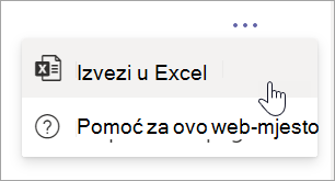 Odaberite Izvezi u Excel s padajućeg izbornika Dodatne mogućnosti u izvješću