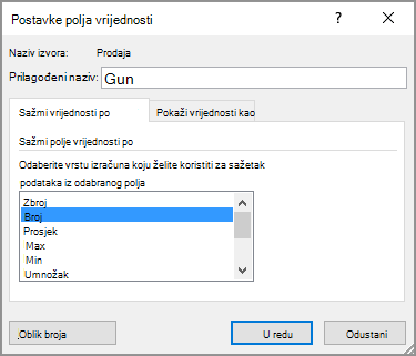 Value Field Settings dialog box