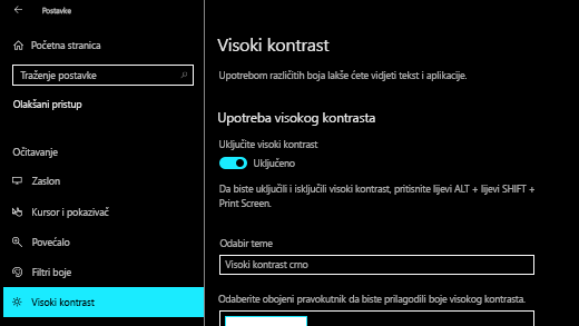 Uključite visoki kontrast u Windows 10 Postavke aplikaciji.