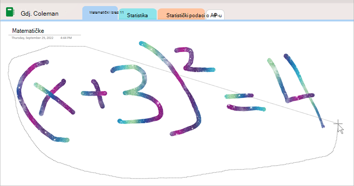 screenshot showing the use of the las select tool to circle a handwritten equation