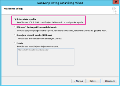Odaberite Internetska e-pošta