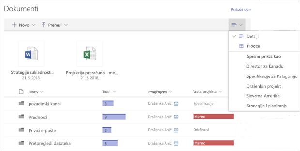 Web-dio Biblioteke dokumenata na modernoj stranici.