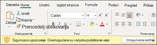 Onemogućene su veze s vanjskim podacima – provjerite omogućivanje sadržaja.