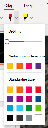 Izbornik za prilagodbu olovke u programu PowerPoint za web