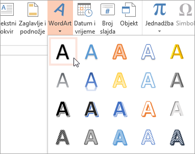 Odabir WordArt stila na kartici Umetanje