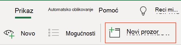 Ikona gumba Novo na kartici Prikaz na vrpci