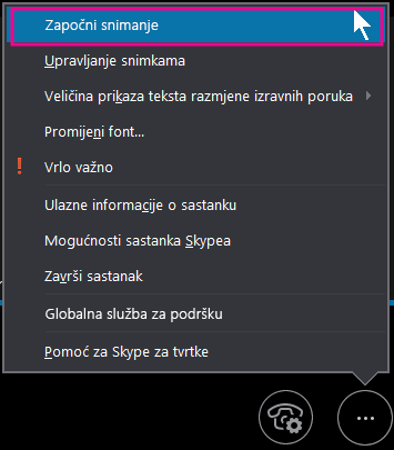 Tijekom sastanka Skypea za tvrtke kliknite Započni snimanje