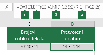 Pretvaranje tekstnih nizova i brojeva u datume