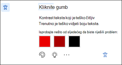Zaslon obavijesti o problemu s pristupačnošću s mogućim popravcima.