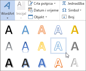 Odabir mogućnosti WordArt grafike